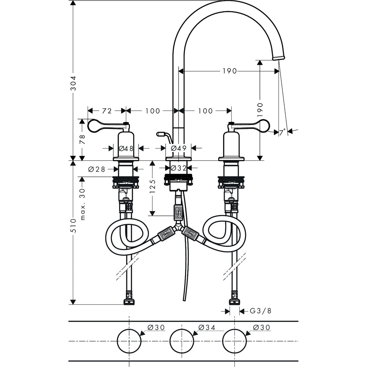 AXOR-Archivio-3-hole-basin-mixer-190-with-lever-handles-and-pop-up-waste-set-34029-technical-01