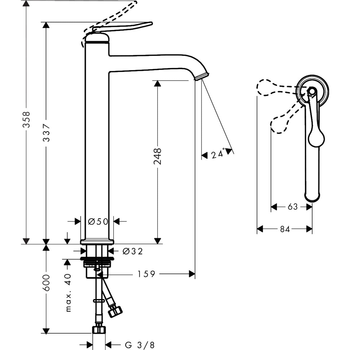 AXOR-Archivio-Single-lever-basin-mixer-250-CoolStart-with-waste-set-34011-technical-01