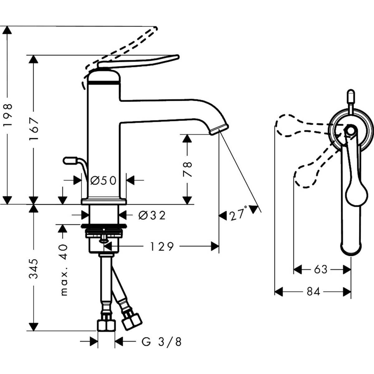 AXOR-Archivio-Single-lever-basin-mixer-90-CoolStart-with-pop-up-waste-set-34002-technical-01