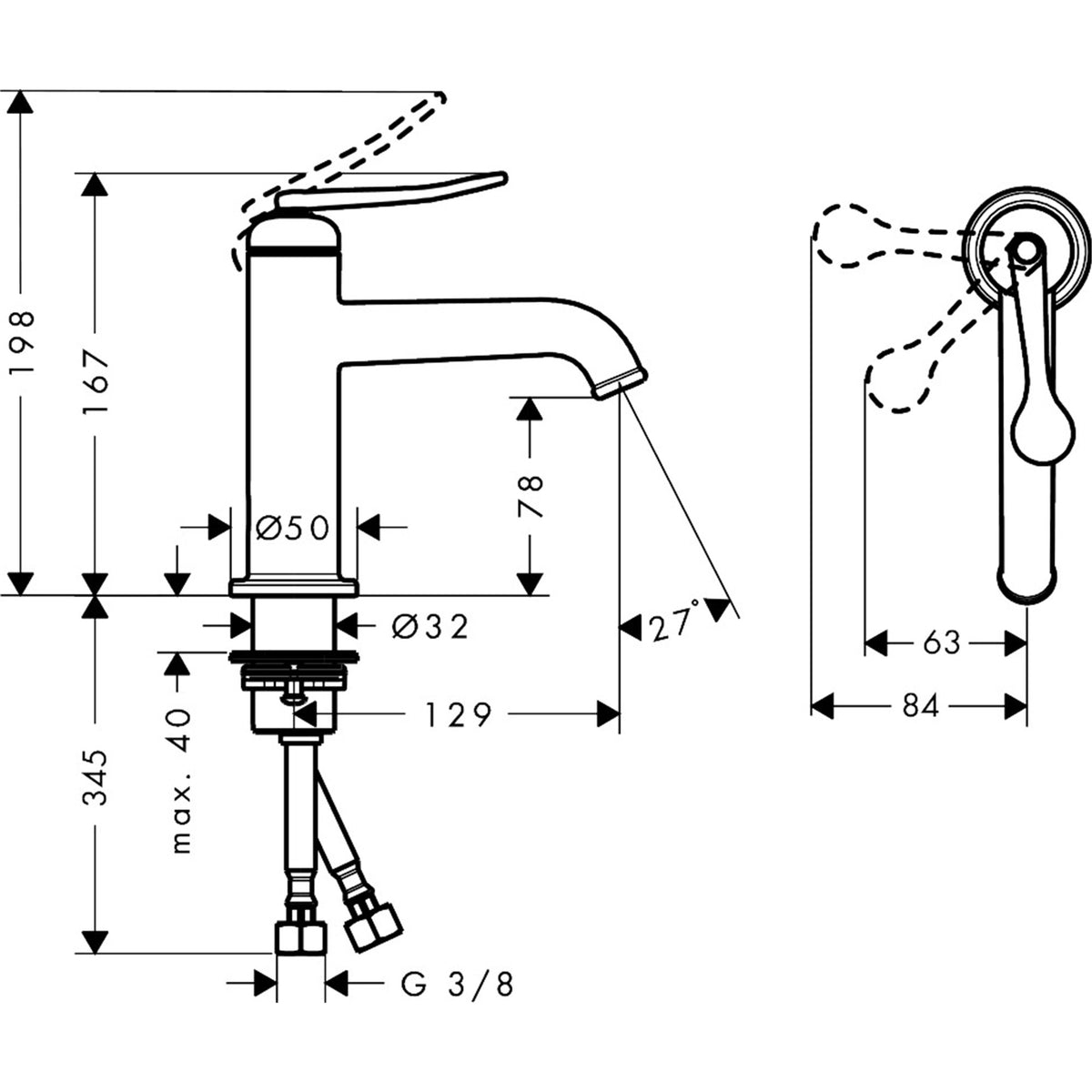 AXOR-Archivio-Single-lever-basin-mixer-90-CoolStart-with-waste-set-34005-technical-01