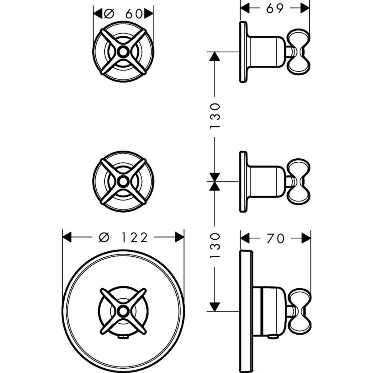 AXOR-Archivio-Thermostatic-module-for-concealed-installation-for-2-functions-with-cross-handles-34142-technical-02