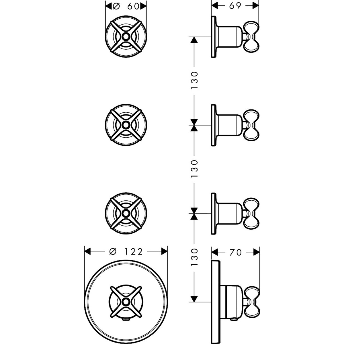 AXOR-Archivio-Thermostatic-module-for-concealed-installation-for-3-functions-with-cross-handles-34146-technical-02