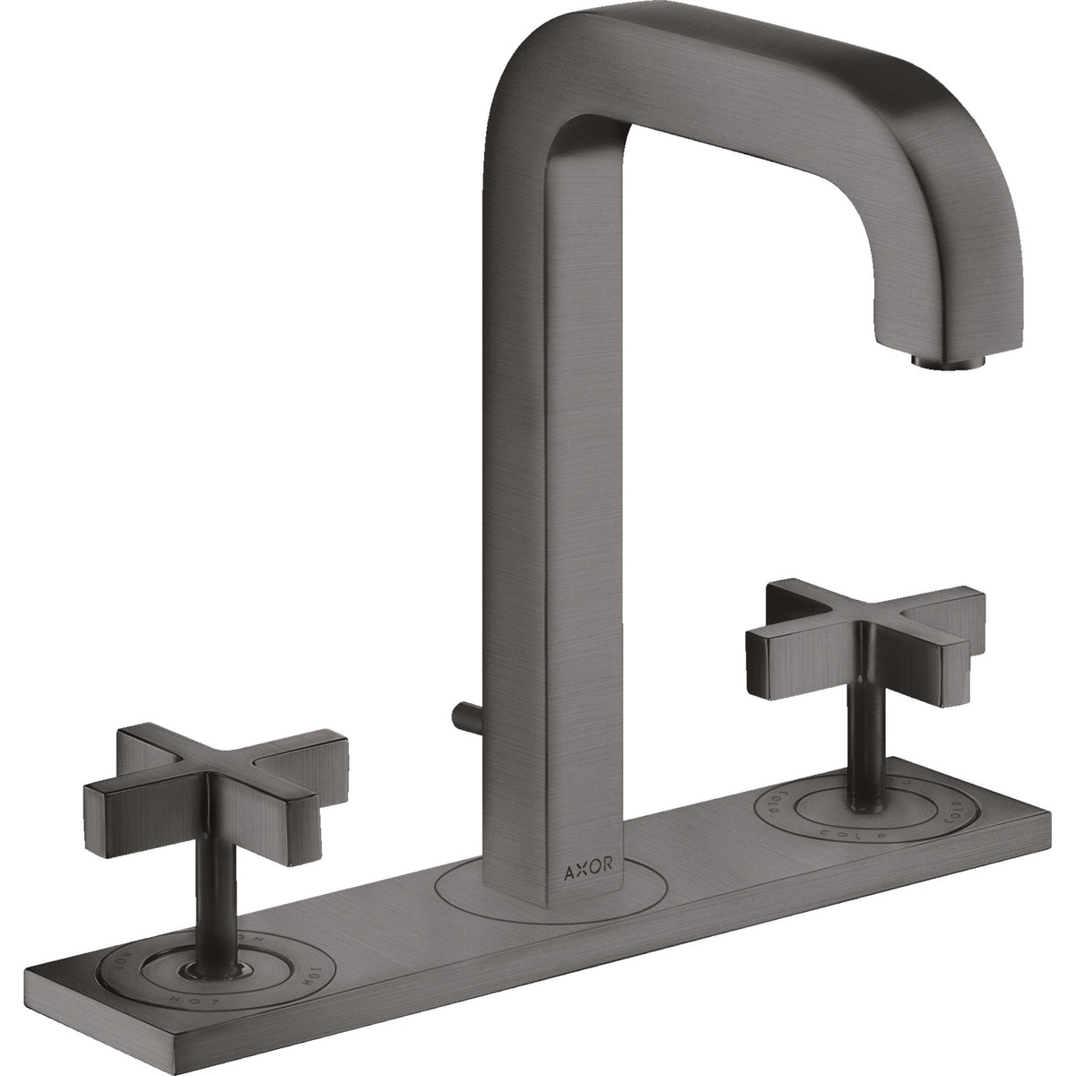 AXOR-Citterio-3-hole-basin-mixer-170-with-spout-140-mm-cross-handles-plate-and-pop-up-waste-set-Brushed-Black-Chrome-39134340
