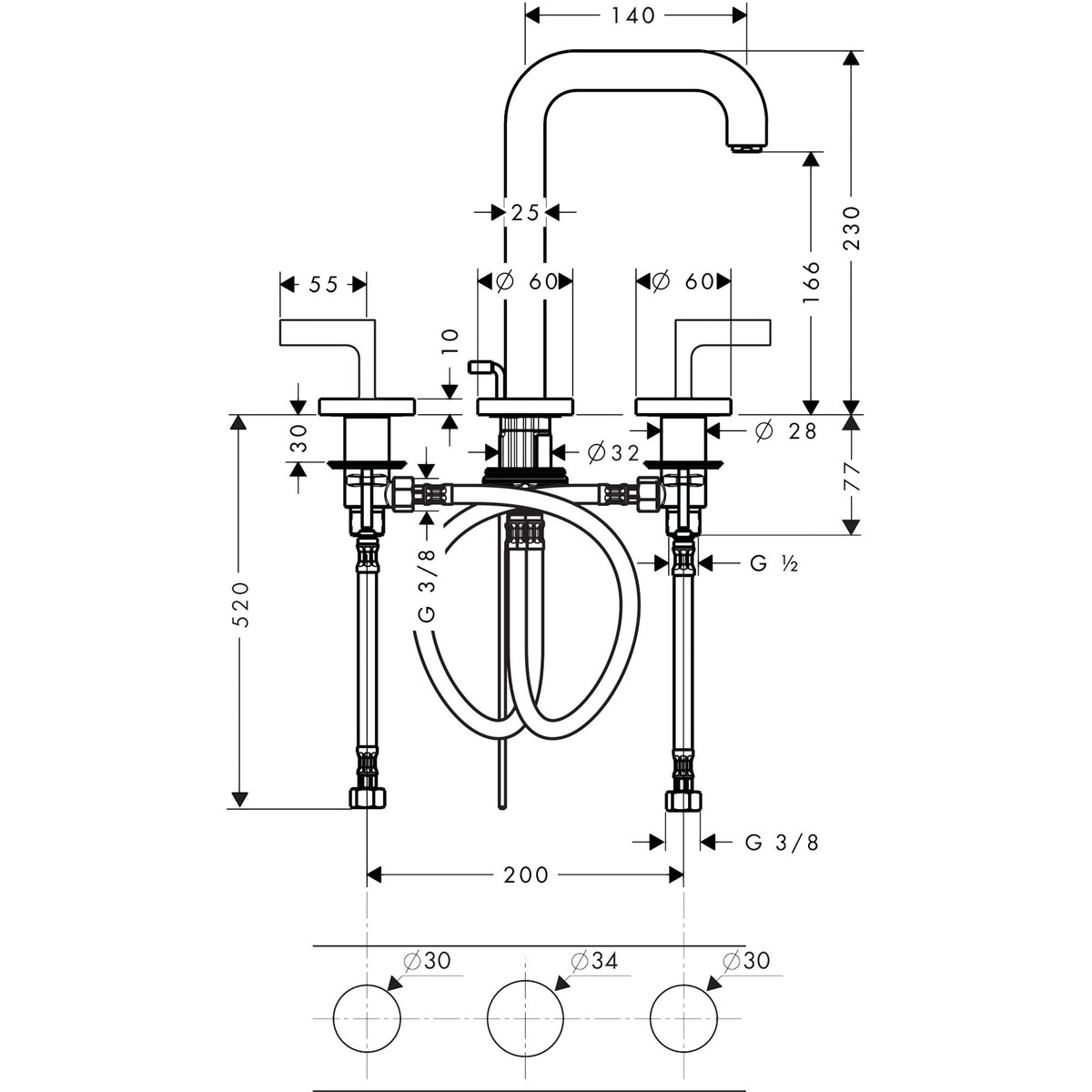 AXOR-Citterio-3-hole-basin-mixer-170-with-spout-140-mm-lever-handles-escutcheons-and-pop-up-waste-set-39135-technical-02