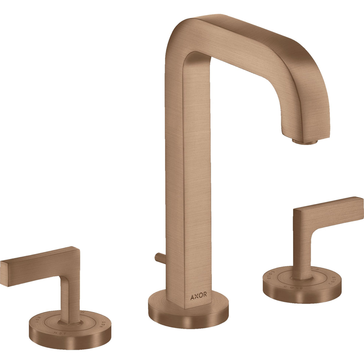 AXOR-Citterio-3-hole-basin-mixer-170-with-spout-140-mm-lever-handles-escutcheons-and-pop-up-waste-set-Brushed-Red-Gold-39135310