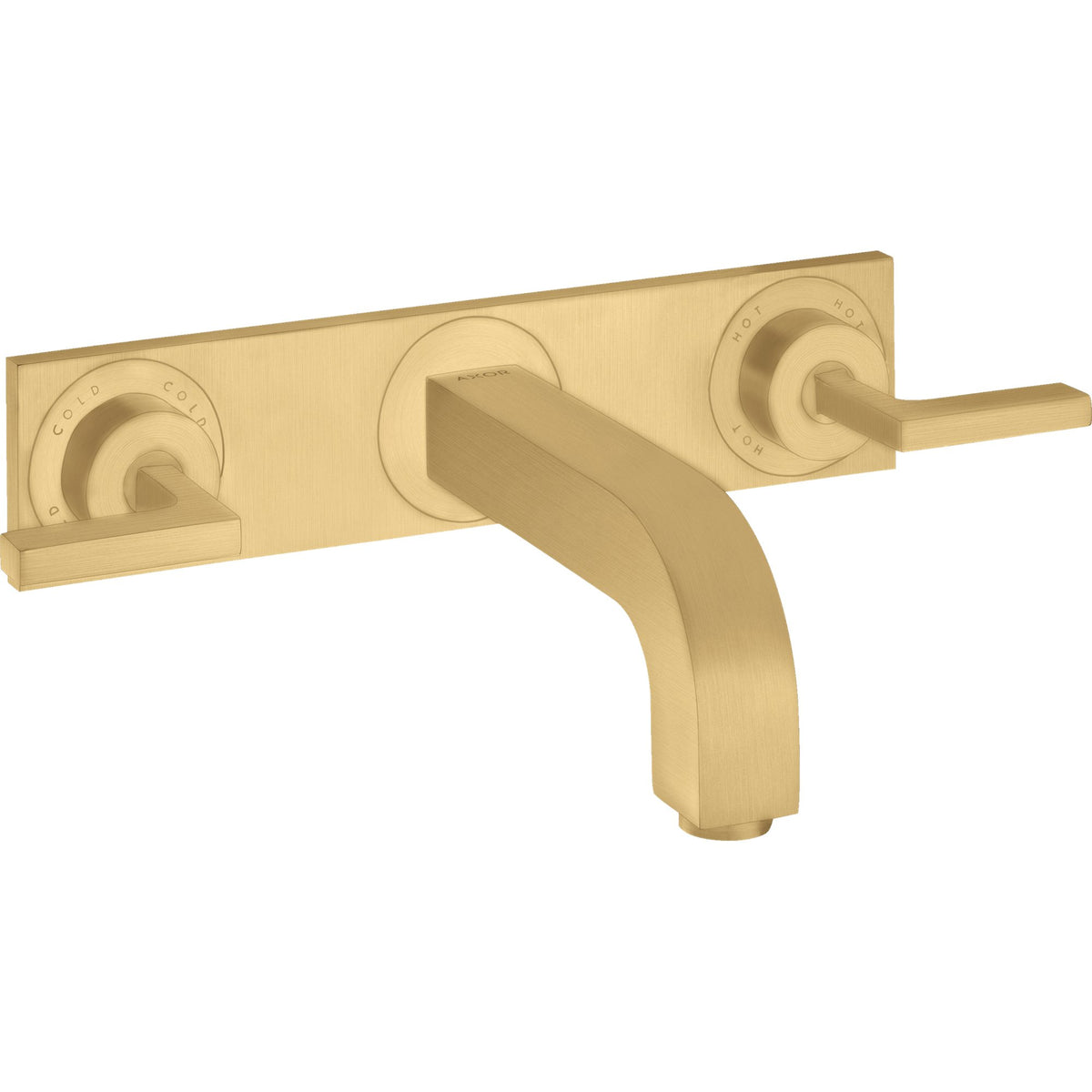 AXOR-Citterio-3-hole-basin-mixer-for-concealed-installation-wall-mounted-with-spout-226-mm-lever-handles-and-plate-Brushed-Gold-Optic-39148250