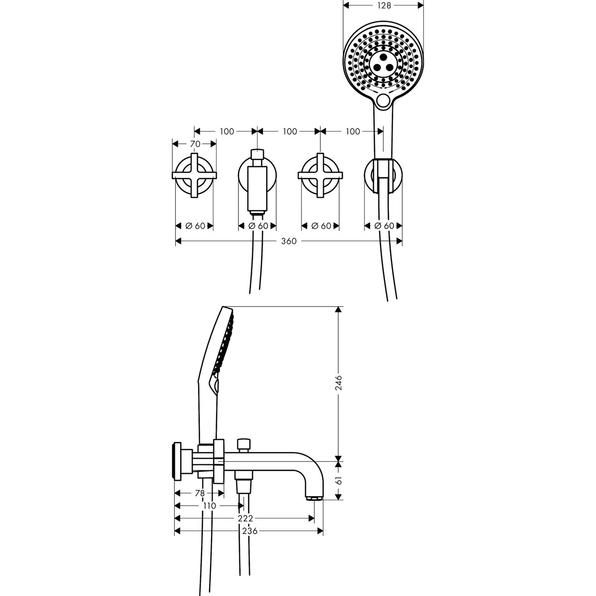 AXOR-Citterio-3-hole-bath-mixer-for-concealed-installation-wall-mounted-with-cross-handles-and-escutcheons-39447-technical-02