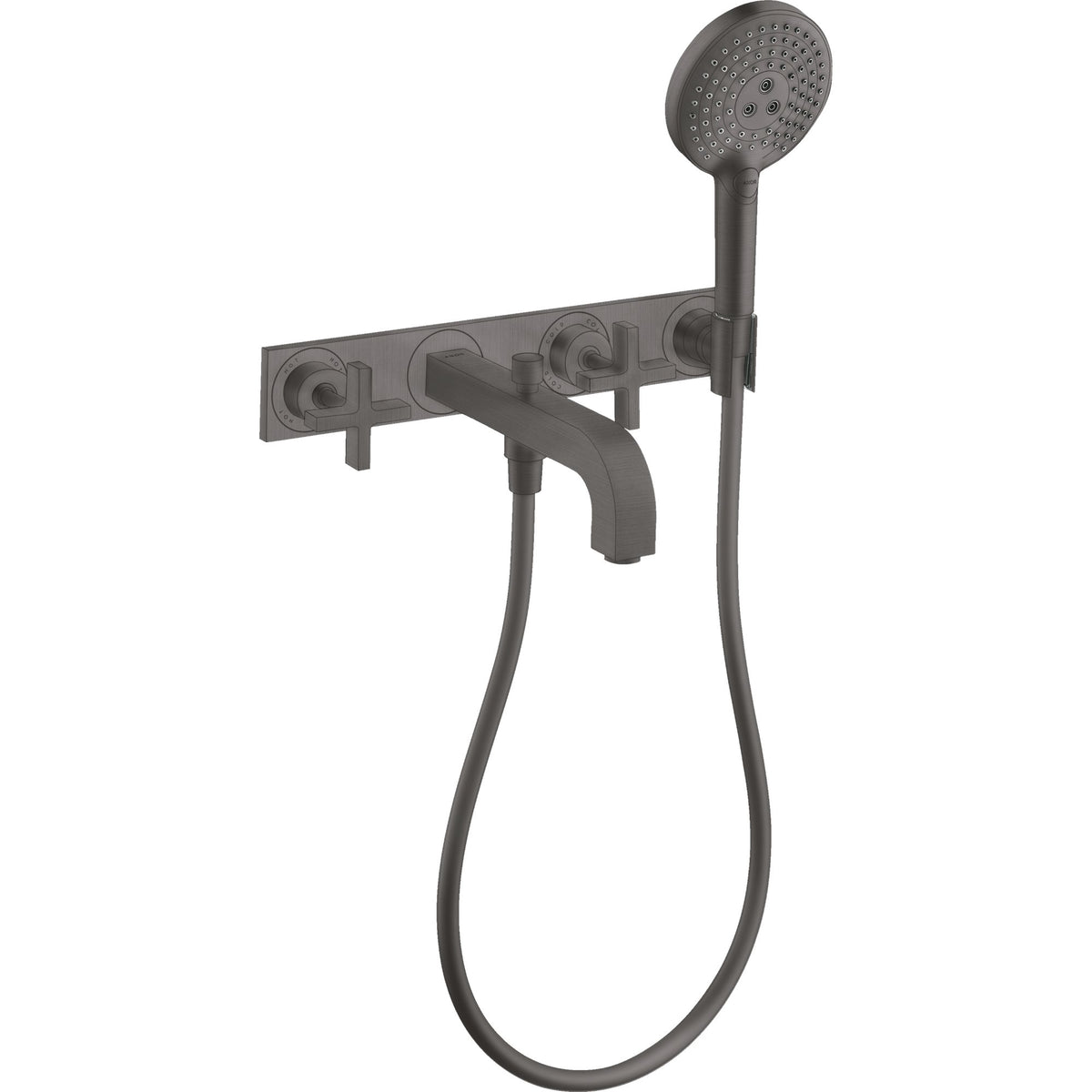 AXOR-Citterio-3-hole-bath-mixer-for-concealed-installation-wall-mounted-with-cross-handles-and-plate-Brushed-Black-Chrome-39441340