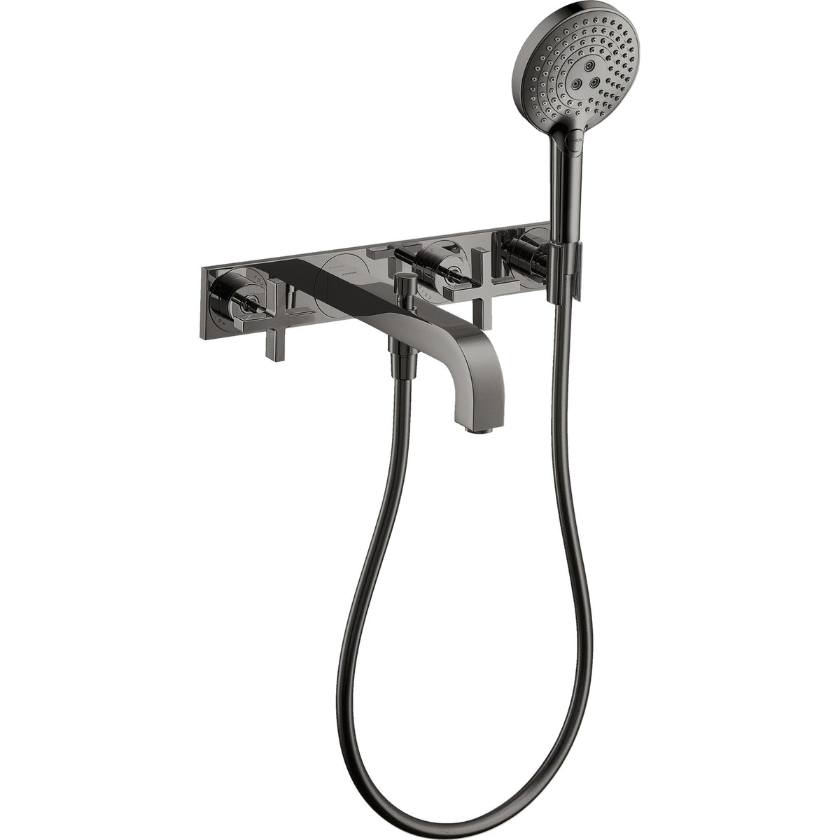 AXOR-Citterio-3-hole-bath-mixer-for-concealed-installation-wall-mounted-with-cross-handles-and-plate-Polished-Black-Chrome-39441330