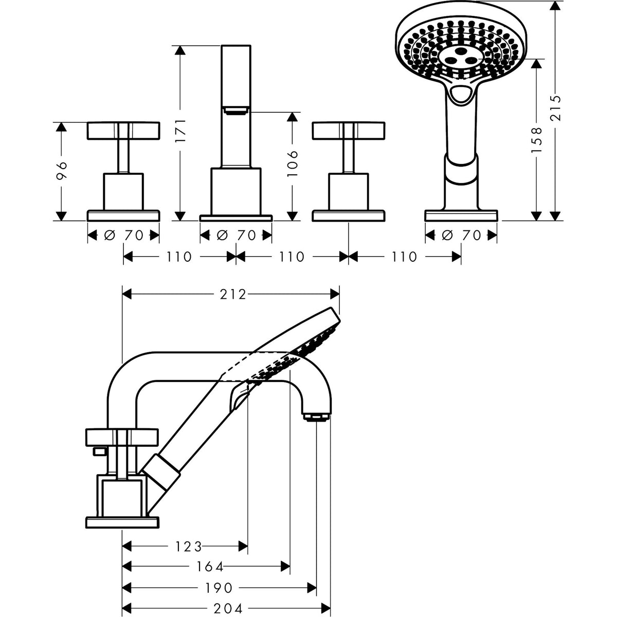 AXOR-Citterio-4-hole-rim-mounted-bath-mixer-with-cross-handles-39445-technical-02