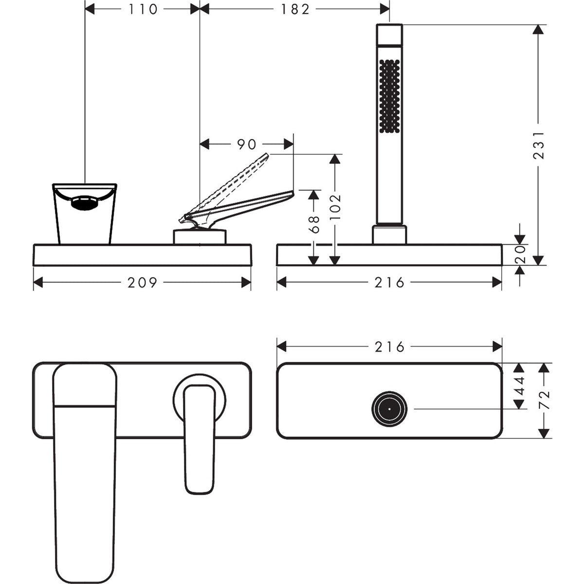 AXOR-Citterio-C-3-hole-rim-mounted-single-lever-bath-mixer-with-sBox-cubic-cut-49431-technical-02
