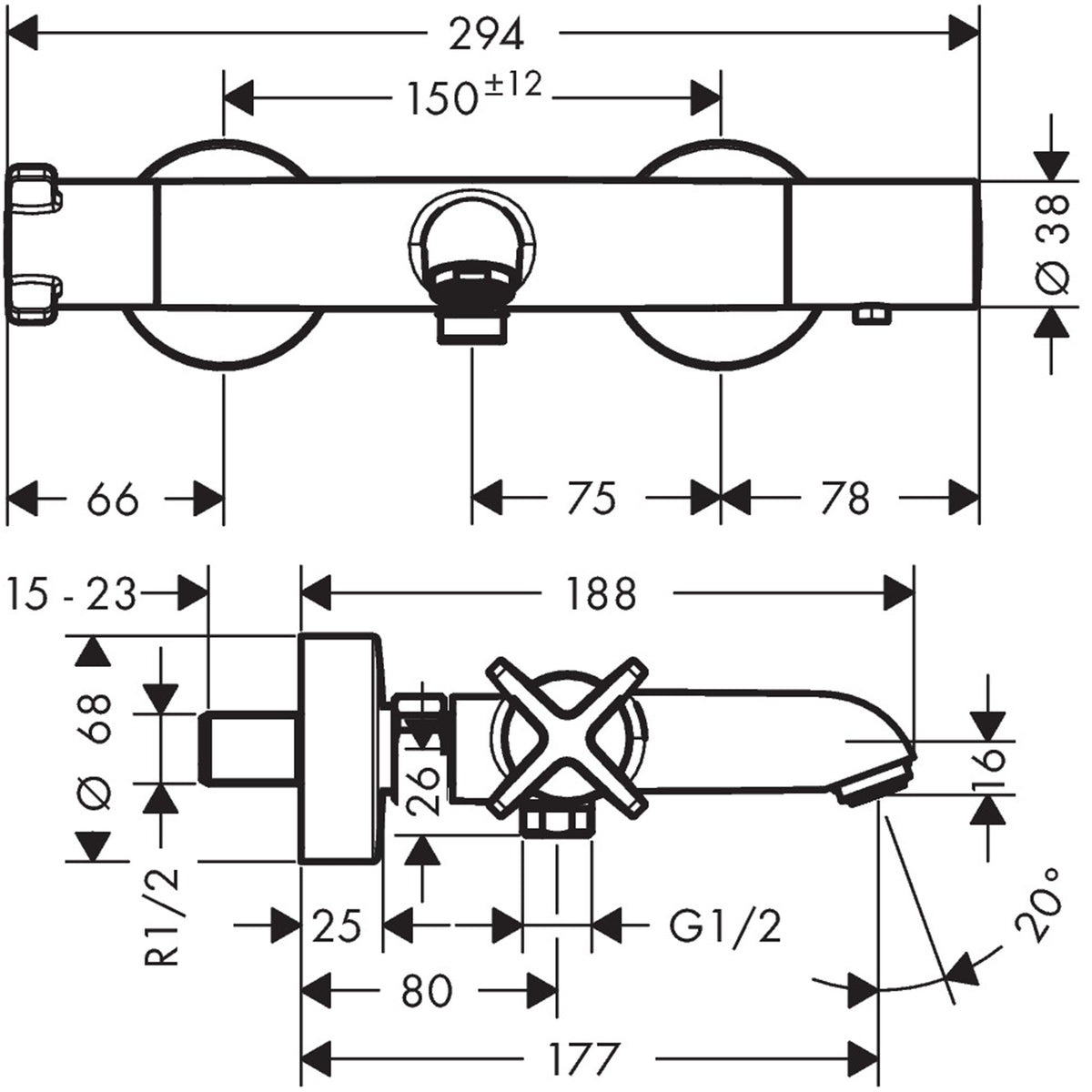 AXOR-Citterio-E-Bath-thermostat-for-exposed-installation-36140-technical-02