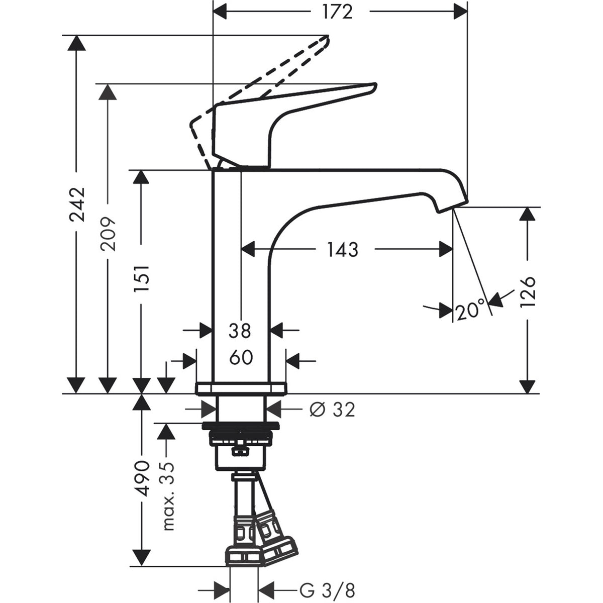 AXOR-Citterio-E-Single-lever-basin-mixer-130-with-lever-handle-and-waste-set-36111-technical-02
