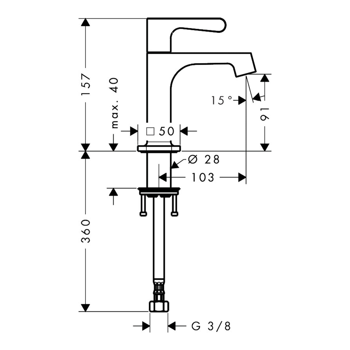AXOR Citterio M Pillar tap 90 without waste set Scale drawing / שרטוט מידות