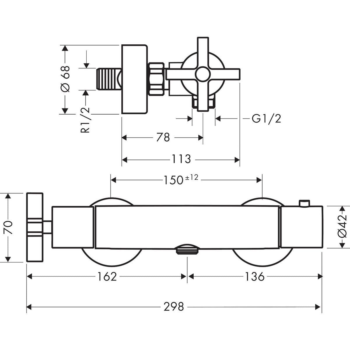 AXOR-Citterio-Shower-thermostat-for-exposed-installation-with-cross-handle-39365-technical-01