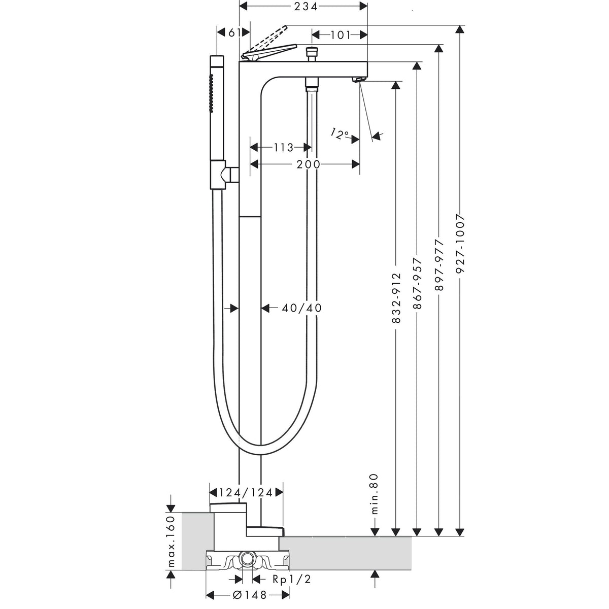AXOR-Citterio-Single-lever-bath-mixer-floor-standing-with-lever-handle-rhombic-cut-39471-technical-02
