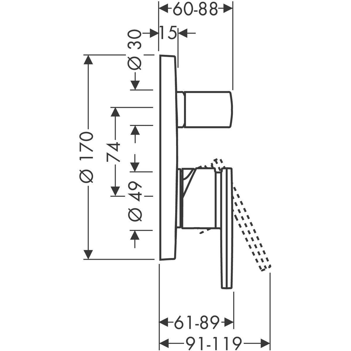 AXOR-Citterio-Single-lever-bath-mixer-for-concealed-installation-with-lever-handle-and-integrated-security-combination-according-to-EN1717-39457-technical-02