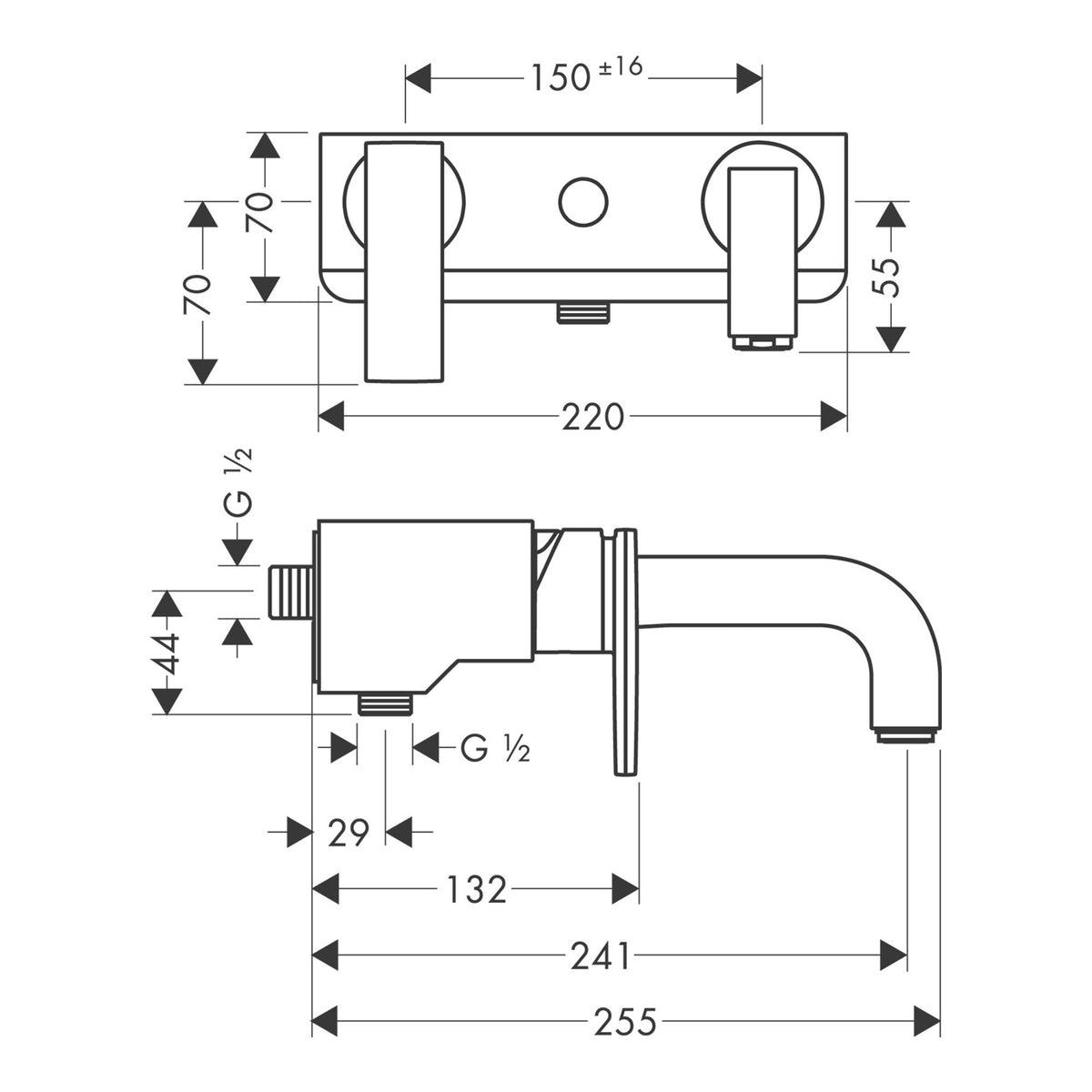 AXOR Citterio Single lever bath mixer for exposed installation with lever handle Scale drawing / שרטוט מידות