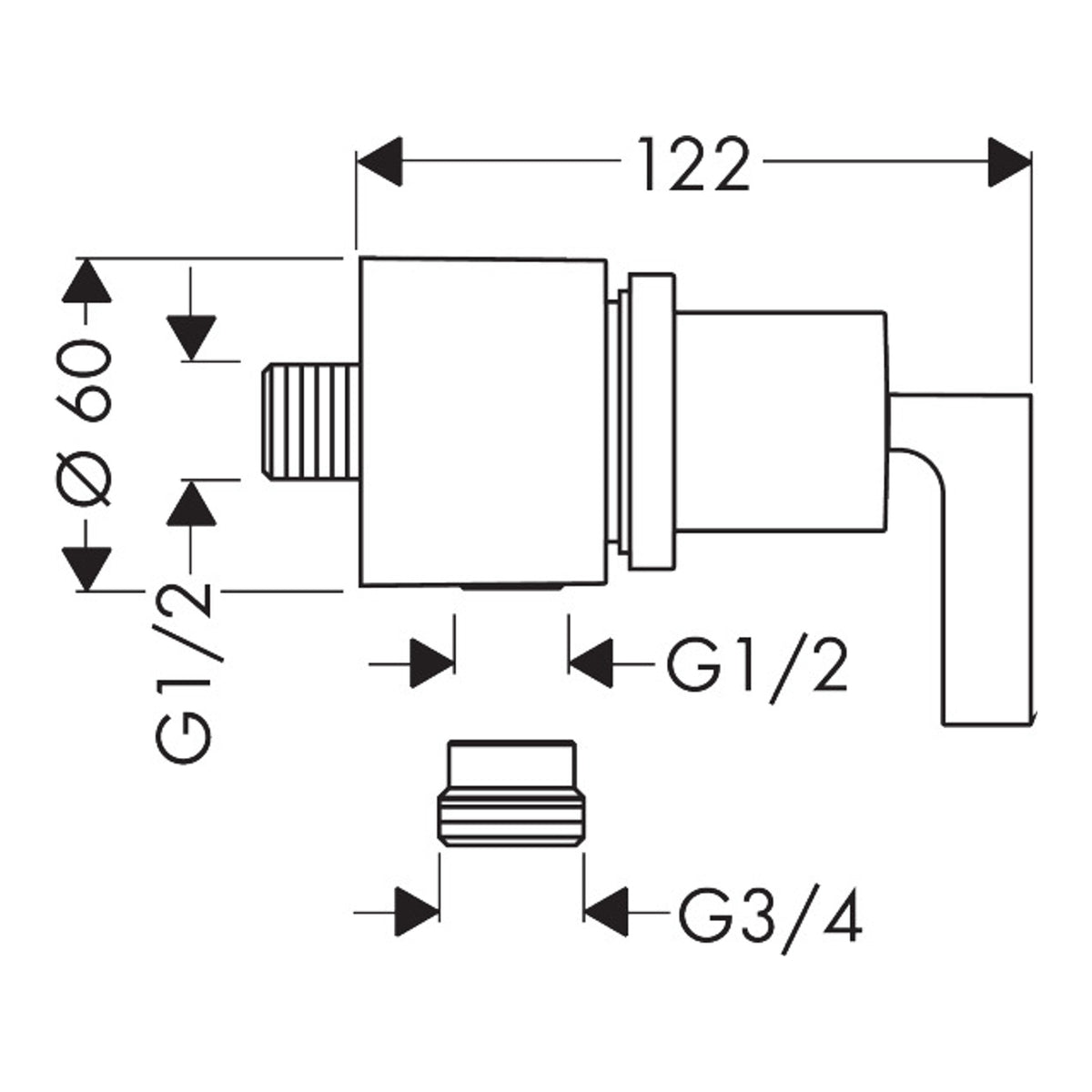 AXOR Citterio Wall outlet stop with non return valve, shut-off valve and lever handle Scale drawing / שרטוט מידות