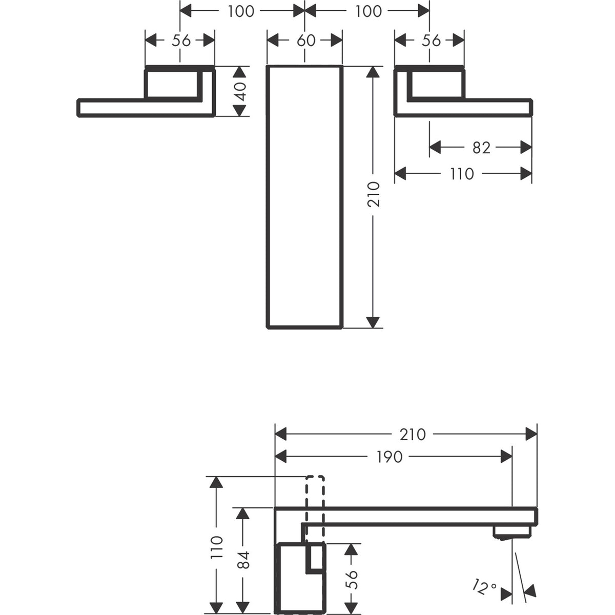 AXOR-Edge-3-hole-basin-mixer-for-concealed-installation-wall-mounted-with-spout-190-mm-and-push-open-waste-set-diamond-cut-46061-technical-02