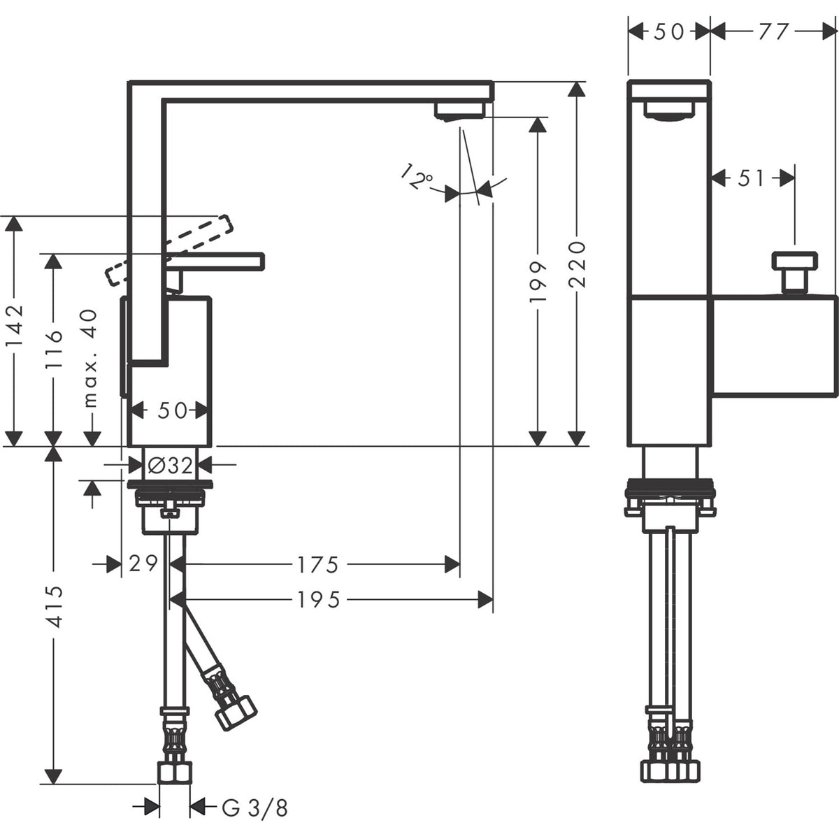 AXOR-Edge-Single-lever-basin-mixer-190-with-push-open-waste-set-diamond-cut-46021-technical-02