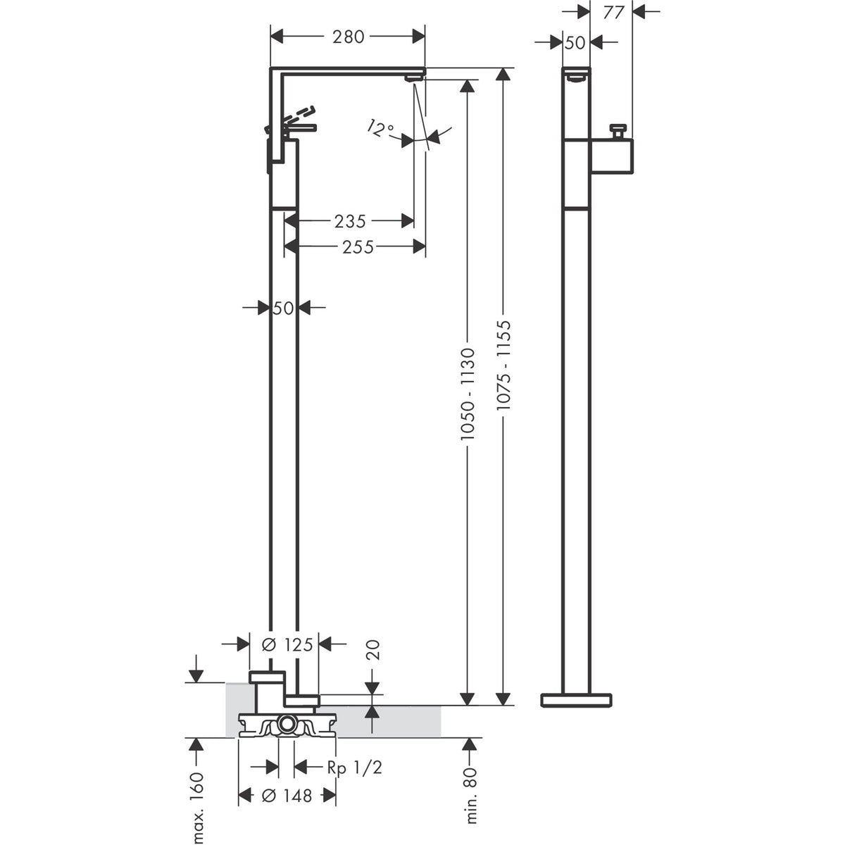 AXOR-Edge-Single-lever-basin-mixer-floor-standing-with-push-open-waste-set-diamond-cut-46041-technical-02