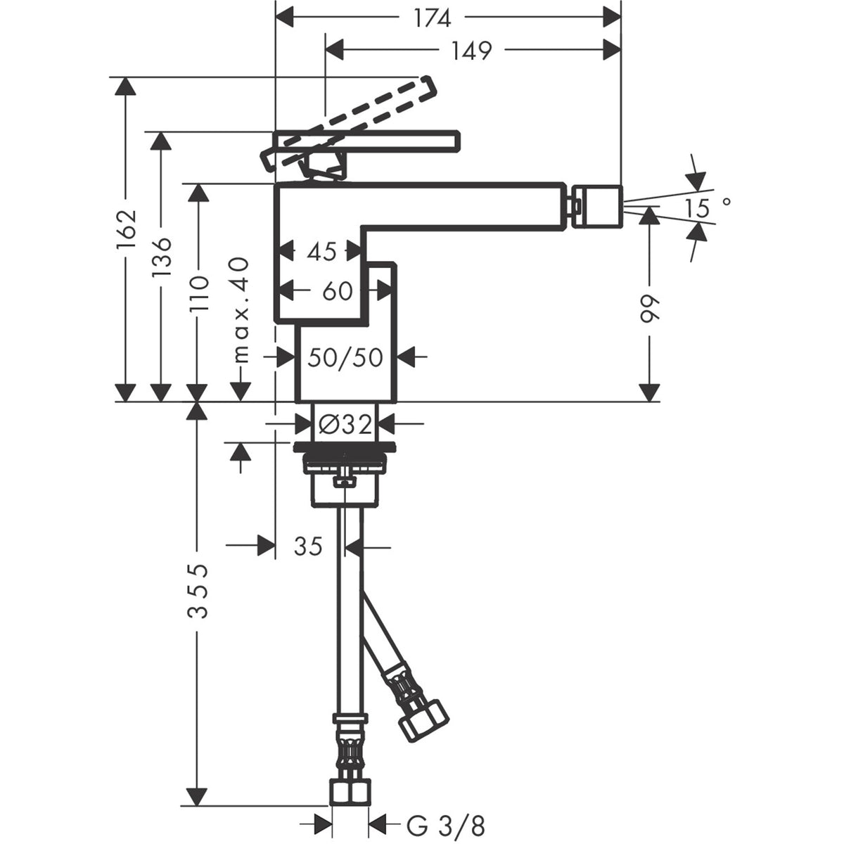 AXOR-Edge-Single-lever-bidet-mixer-with-push-open-waste-set-diamond-cut-46211-technical-02