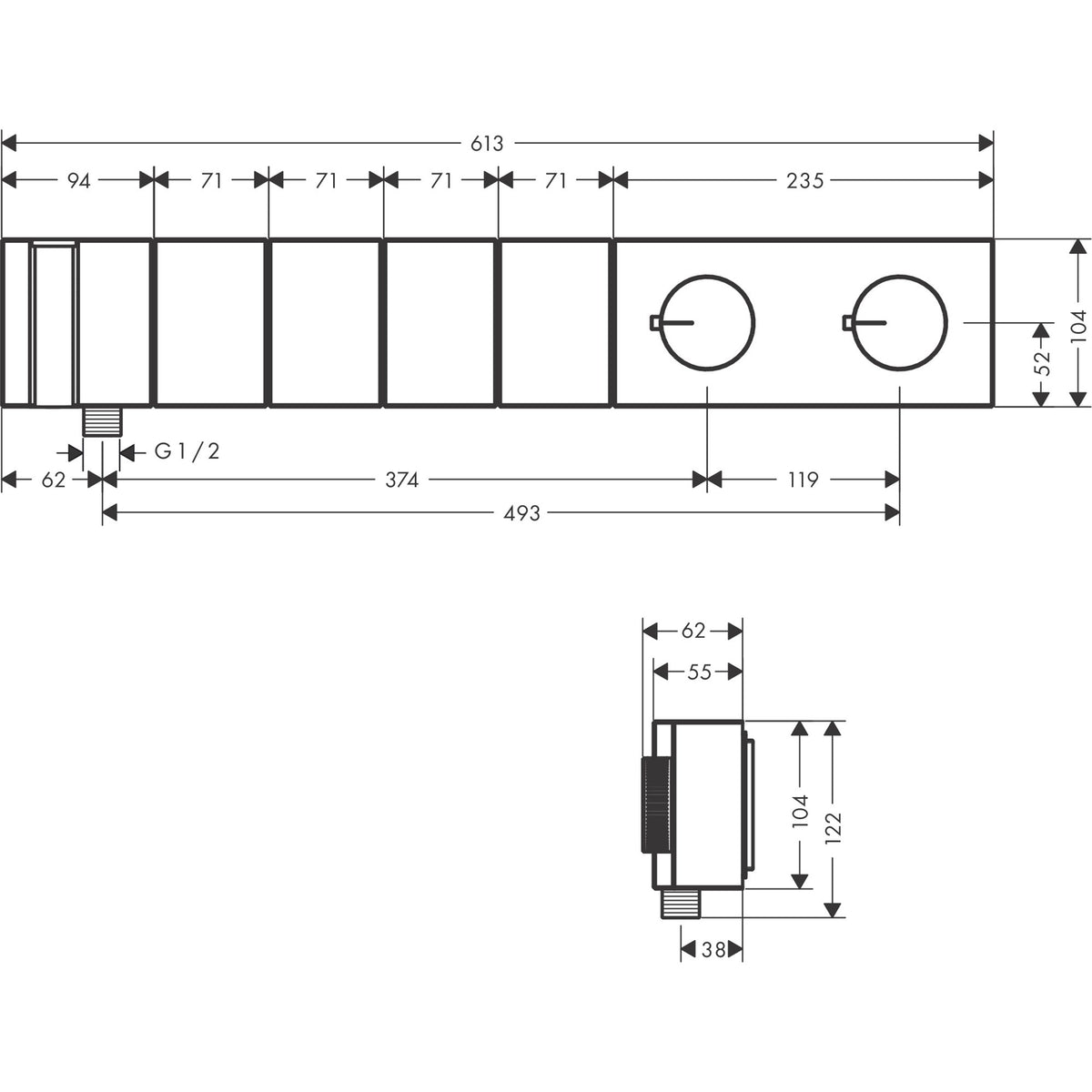 AXOR-Edge-Thermostatic-module-Select-610-100-for-concealed-installation-for-4-functions-diamond-cut-46721-technical-02