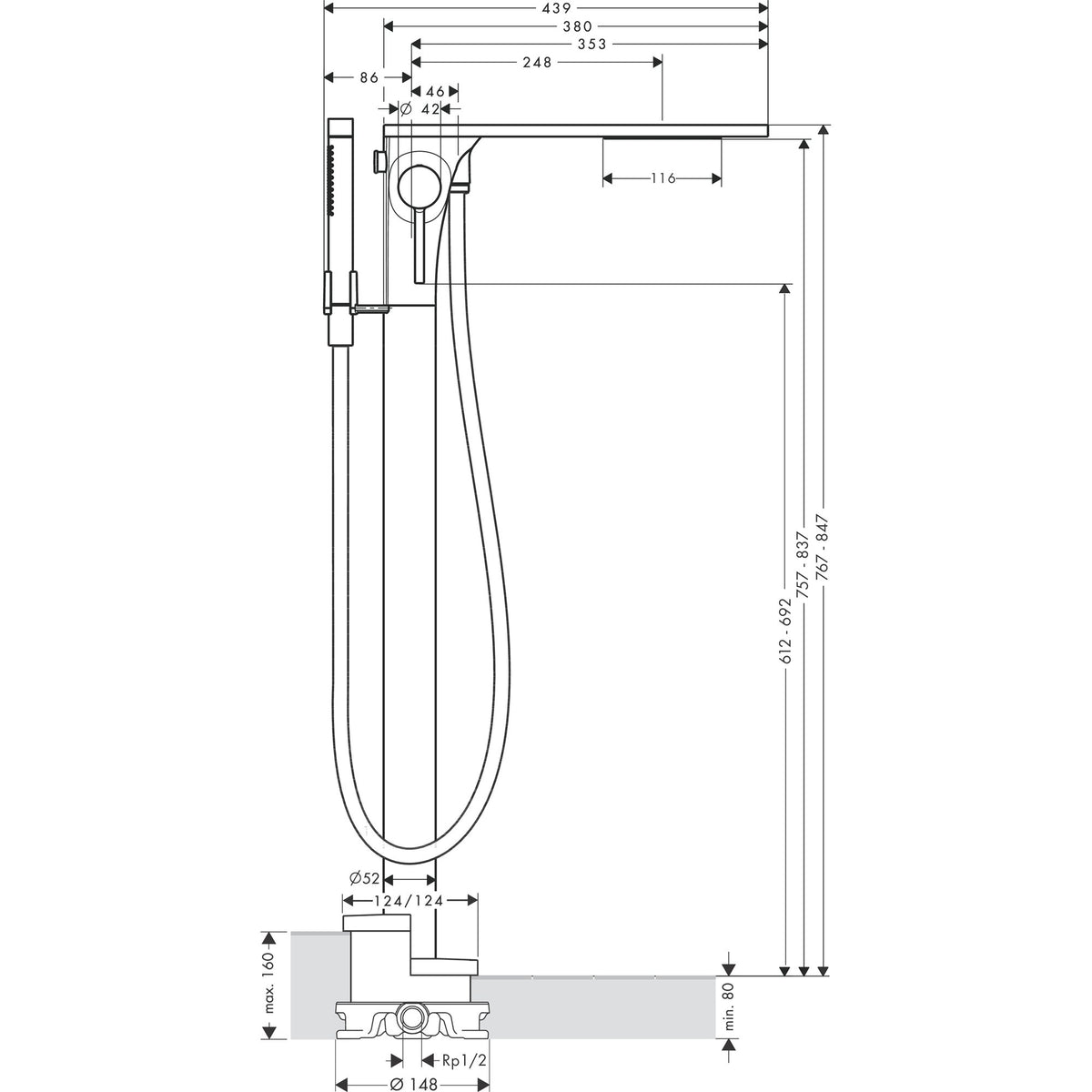 AXOR-Massaud-Single-lever-bath-mixer-floor-standing-18450-technical-02