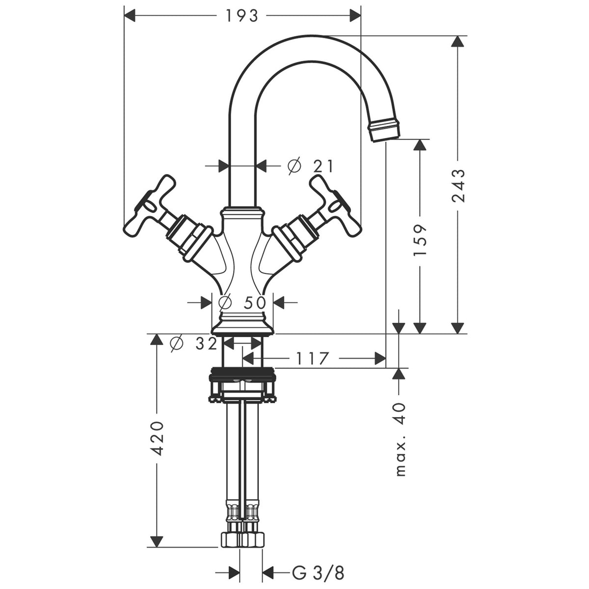 AXOR-Montreux-2-handle-basin-mixer-160-with-cross-handles-for-hand-wash-basins-with-pop-up-waste-set-16505-technical-01