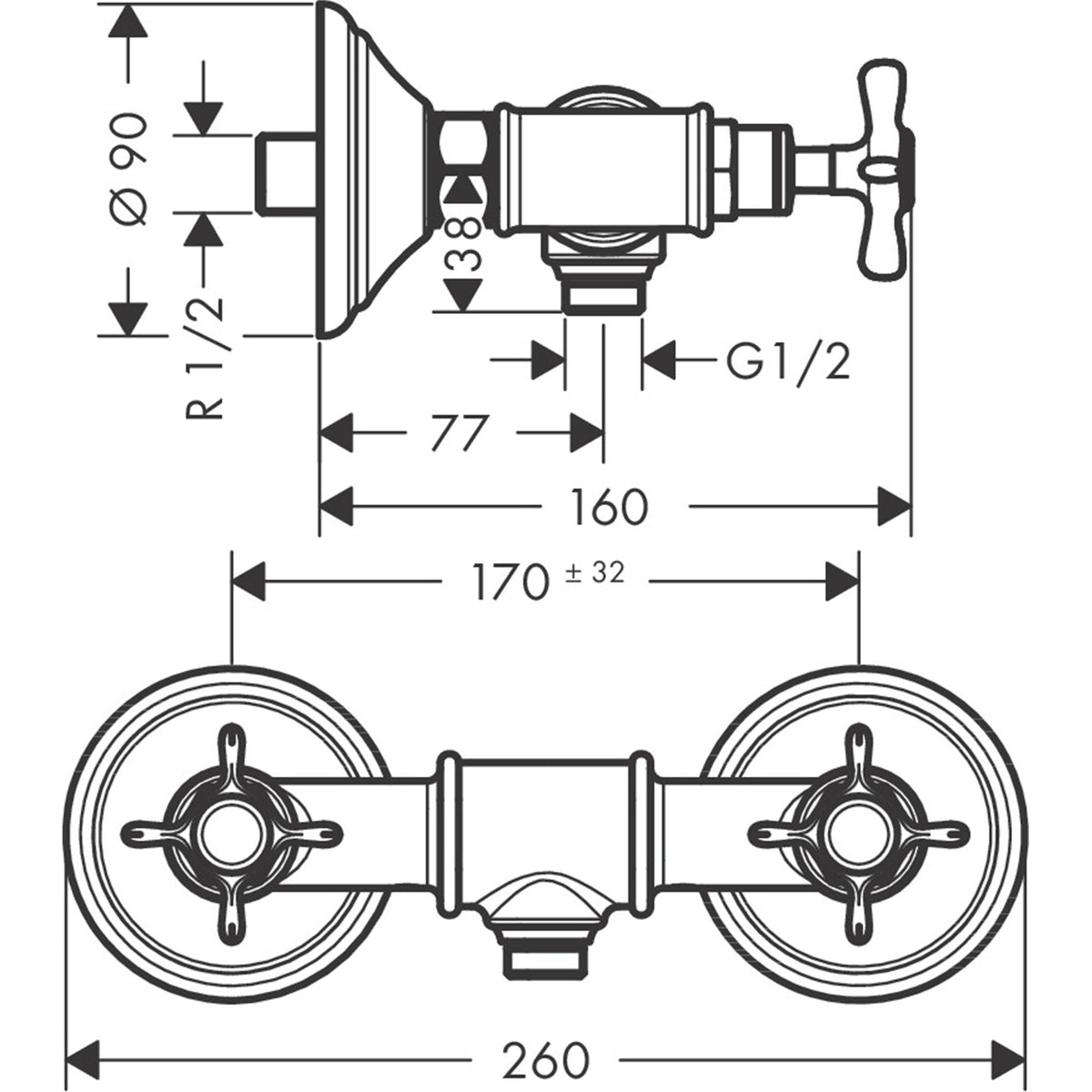 AXOR-Montreux-2-handle-shower-mixer-for-exposed-installation-with-cross-handles-16560-technical-02
