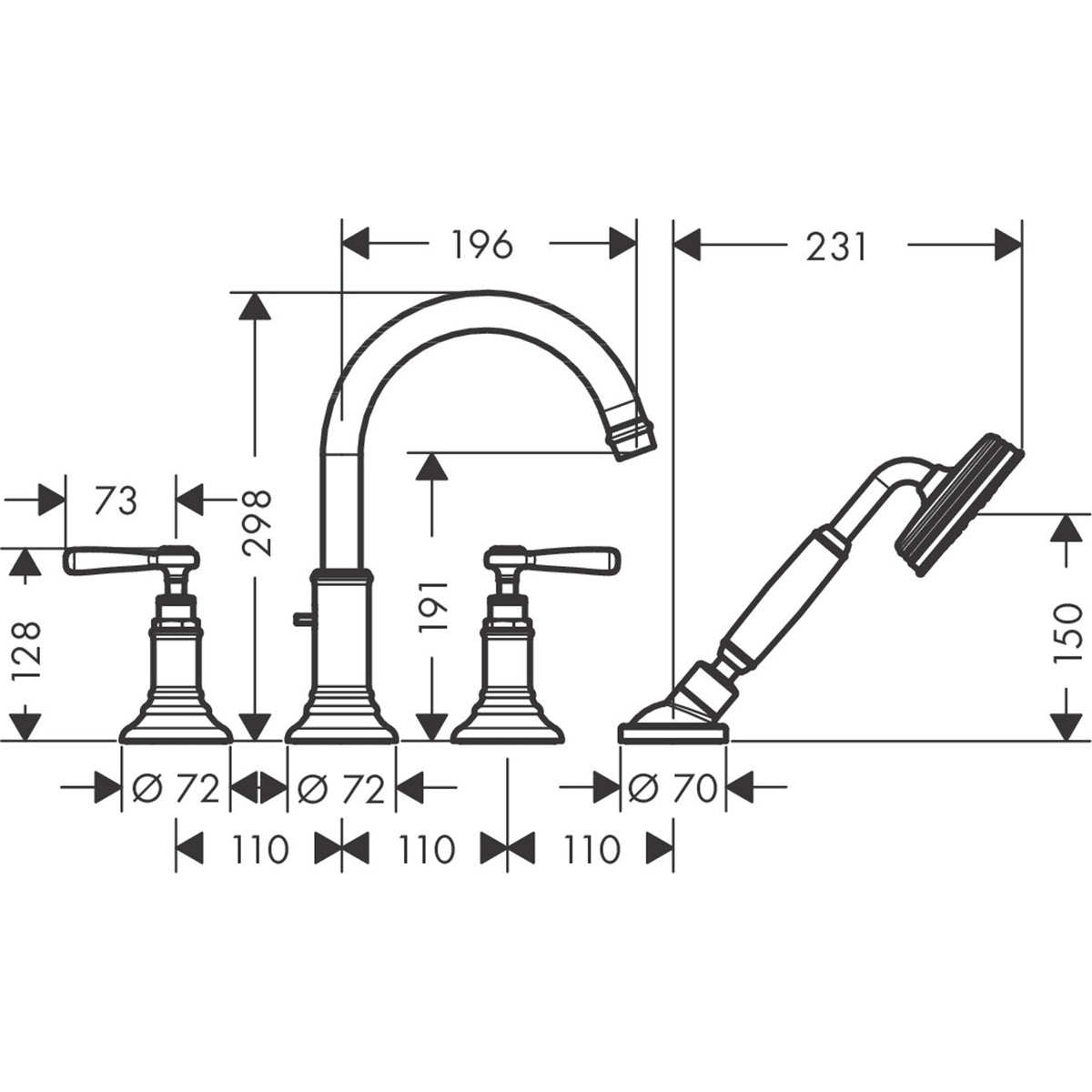 AXOR-Montreux-4-hole-tile-mounted-bath-mixer-with-lever-handles-16554-technical-02