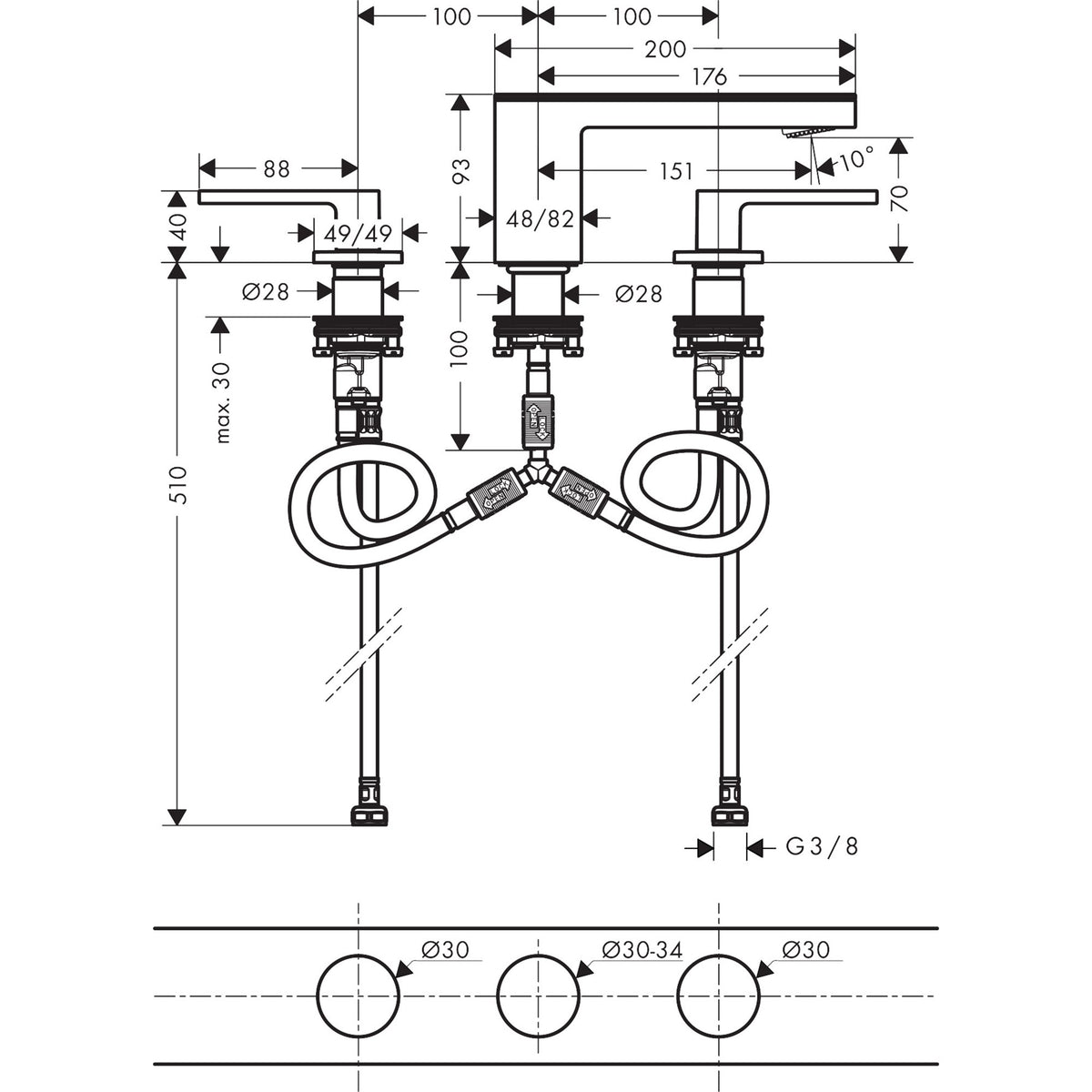 AXOR-MyEdition-3-hole-basin-mixer-70-with-push-open-waste-set-47050-technical-02