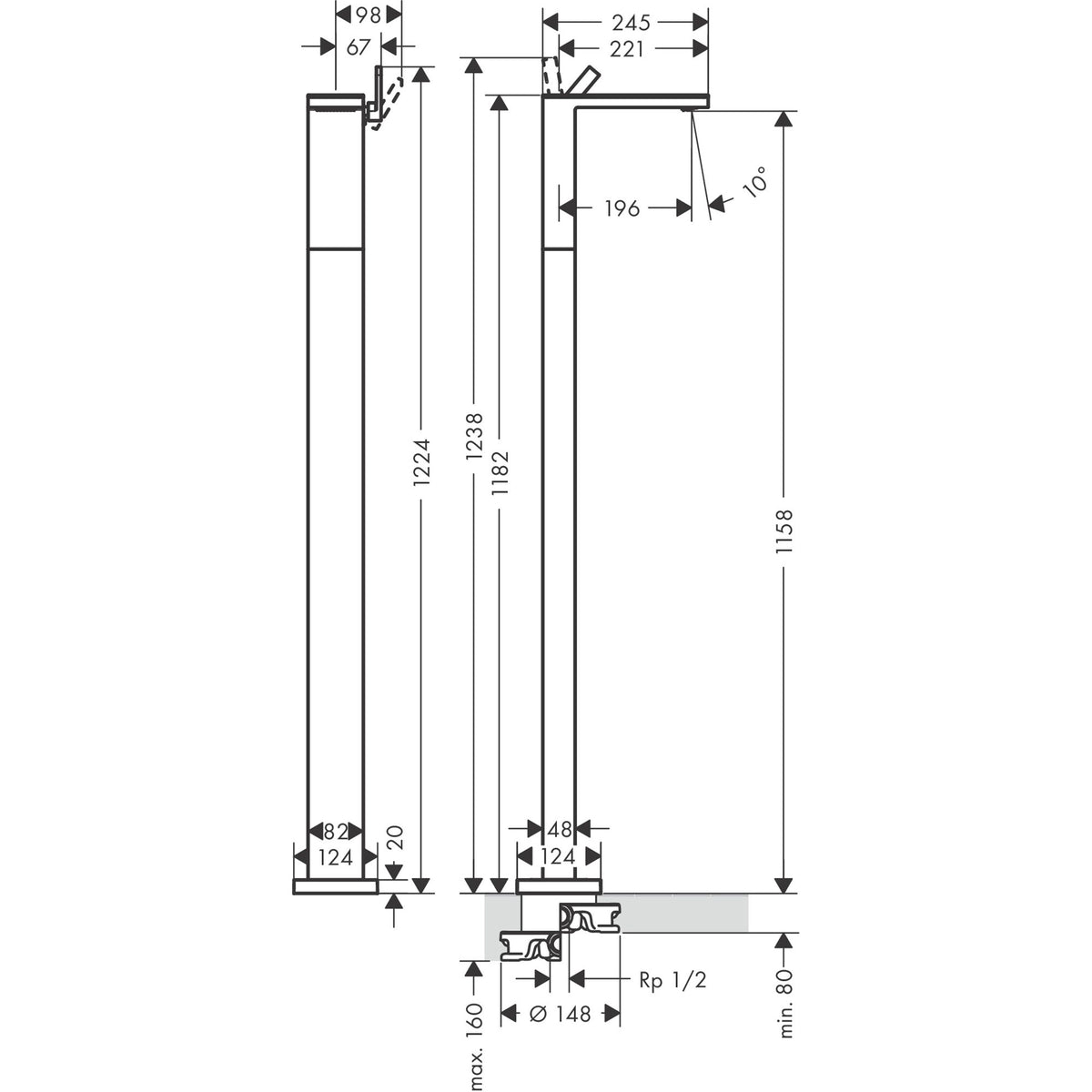 AXOR-MyEdition-Single-lever-basin-mixer-floor-standing-with-push-open-waste-set-47040-technical-02