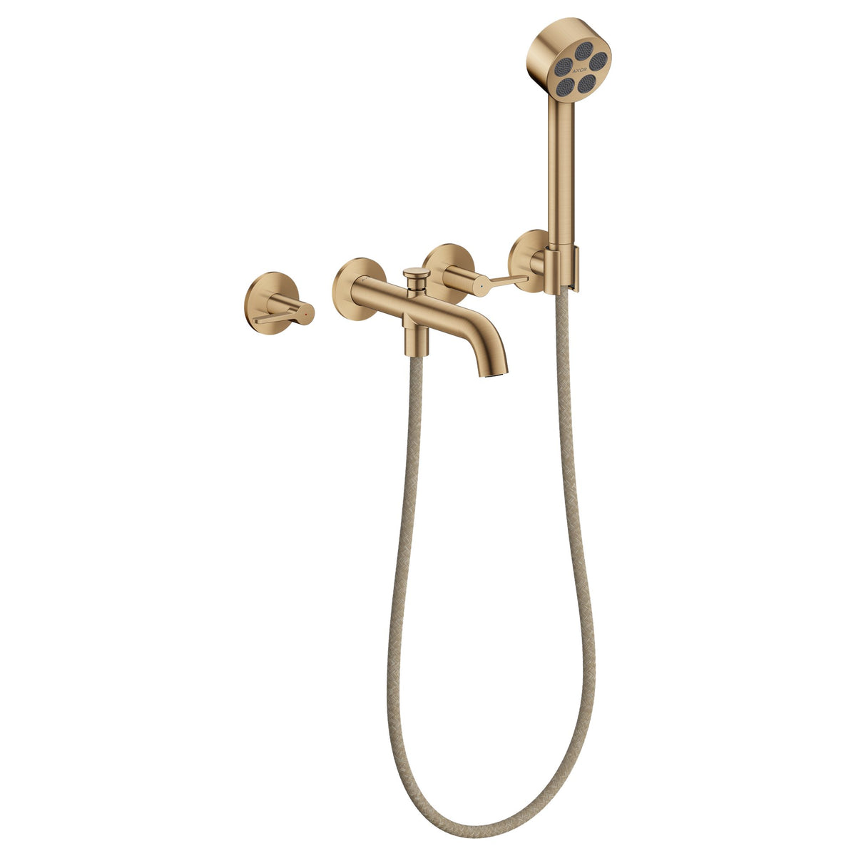 AXOR-One-3-hole-bath-mixer-for-concealed-installation-wall-mounted-with-lever-handles-and-hand-shower-Brushed-Bronze-48444140