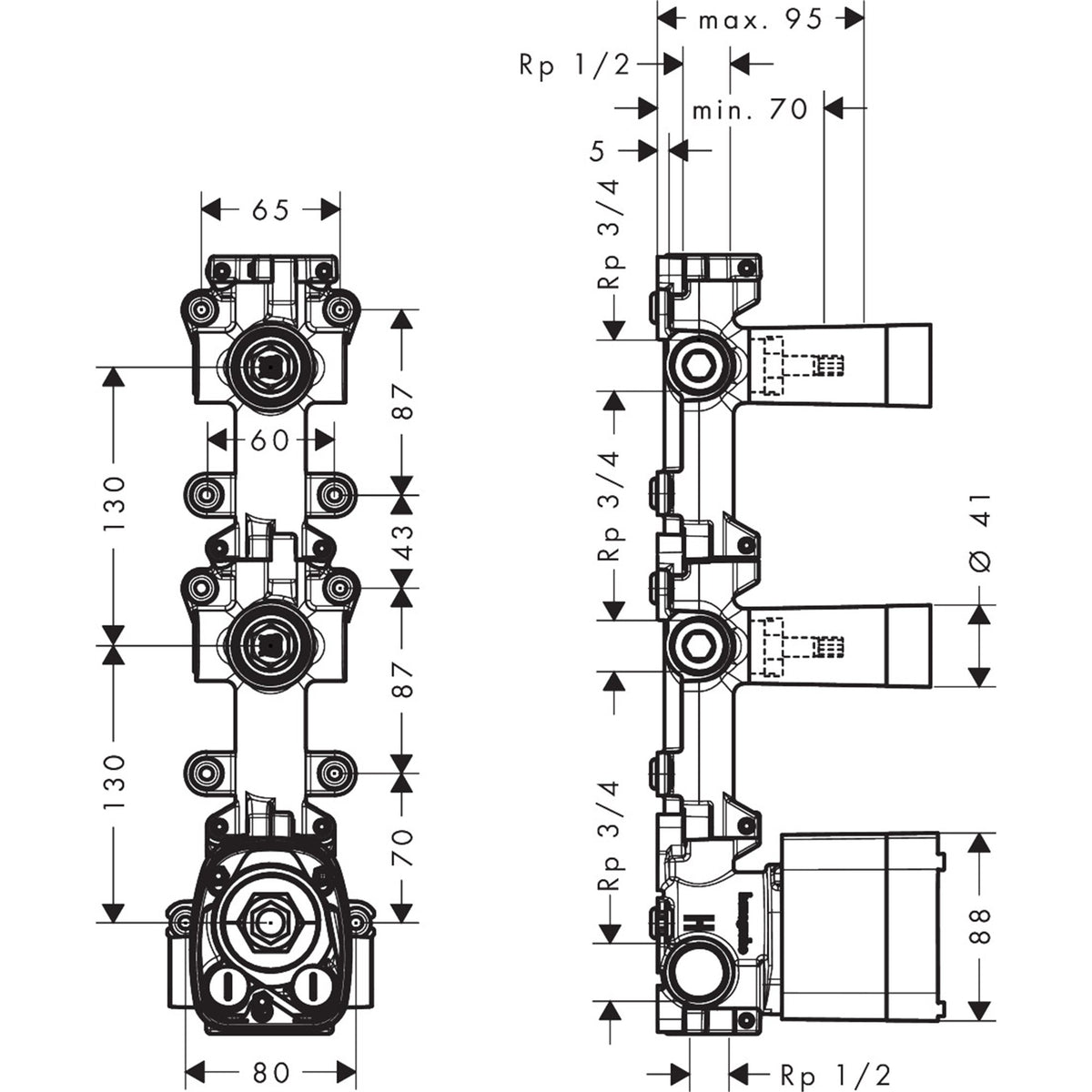 AXOR-One-Basic-set-for-thermostatic-module-for-concealed-installation-for-2-functions-48720-technical-01