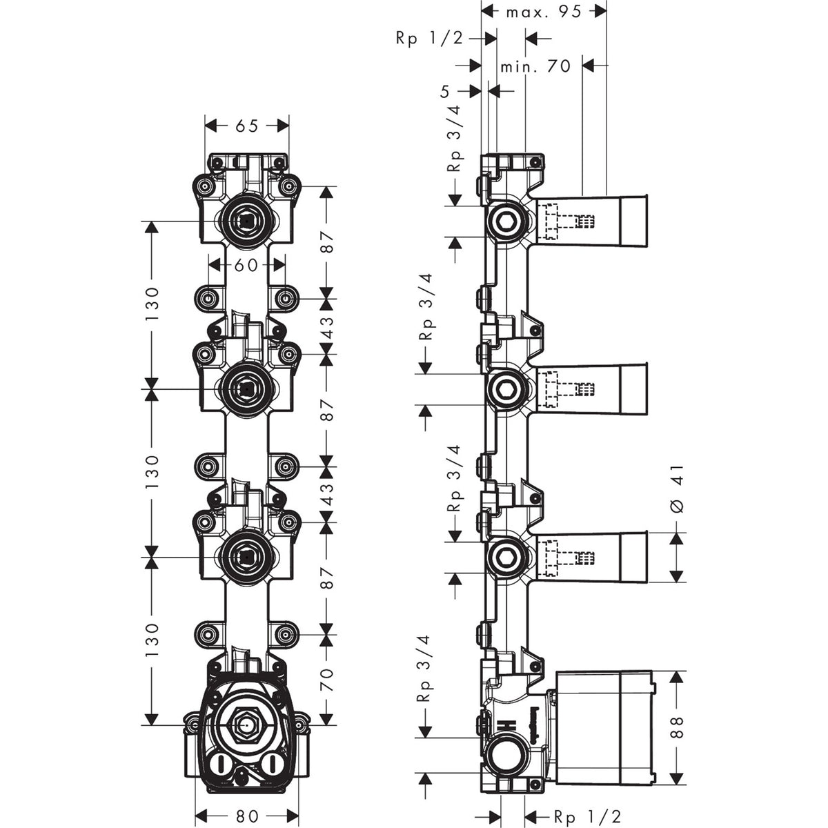 AXOR-One-Basic-set-for-thermostatic-module-for-concealed-installation-for-3-functions-48710-technical-01