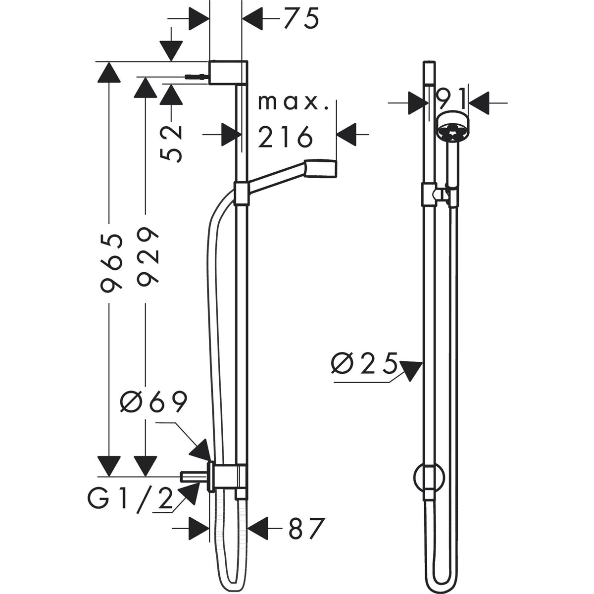 AXOR-One-Shower-set-75-1jet-EcoSmart-with-wall-connection-48791-technical-02