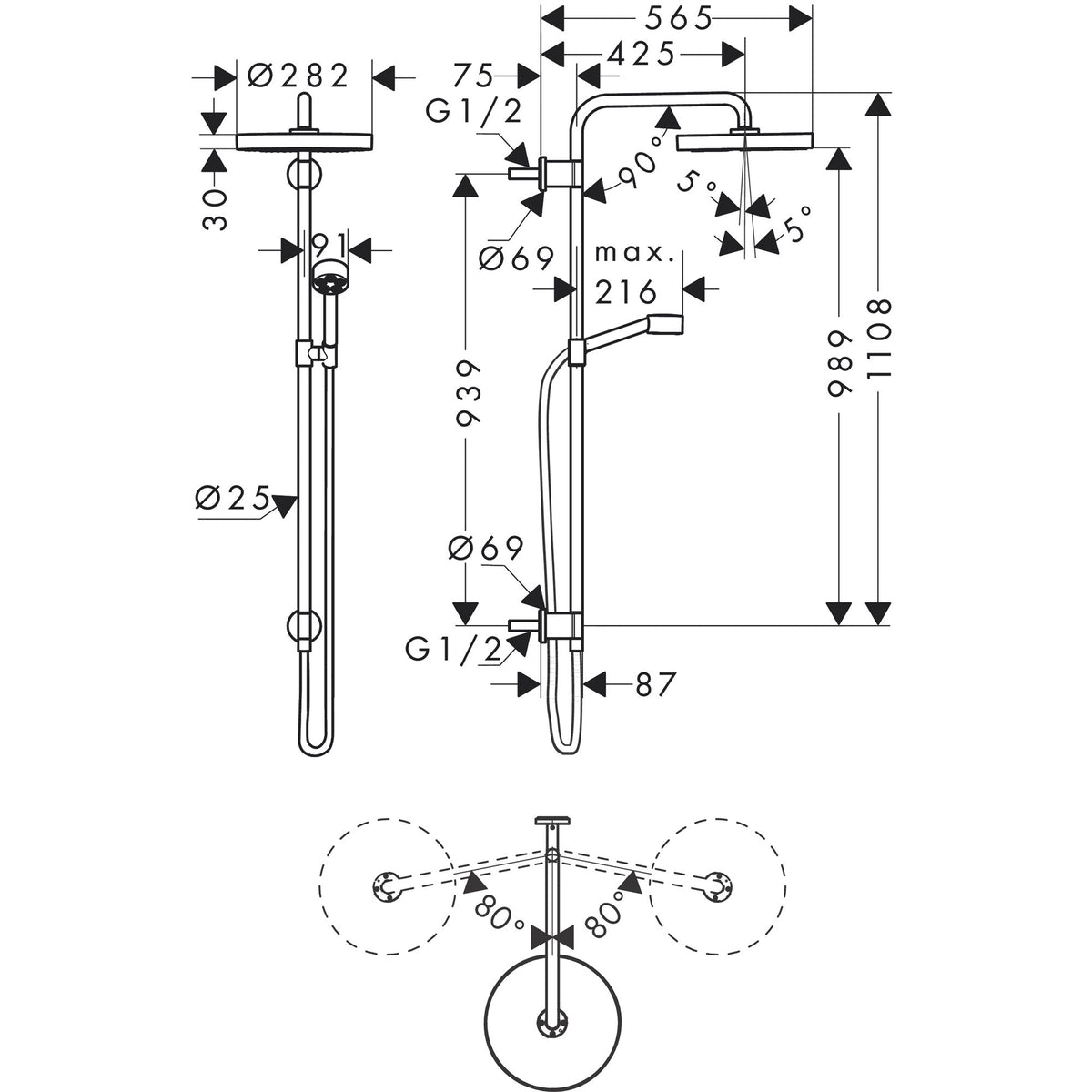 AXOR-One-Showerpipe-280-1jet-for-concealed-installation-48790-technical-02