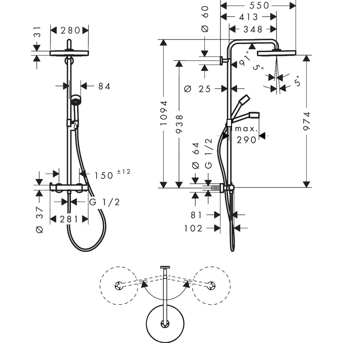 AXOR-One-Showerpipe-with-thermostat-and-overhead-shower-280-1jet-48794-technical-02