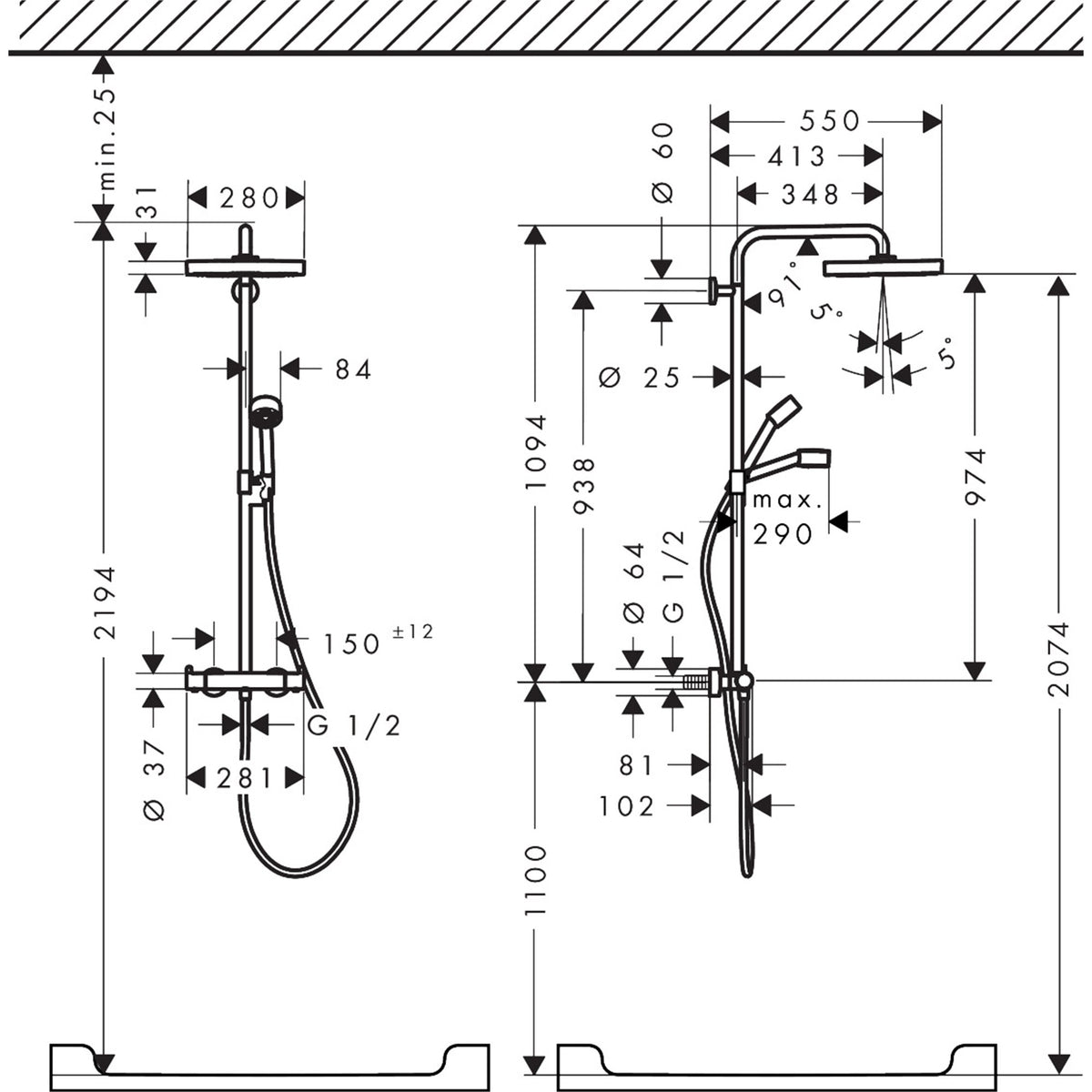AXOR-One-Showerpipe-with-thermostat-and-overhead-shower-280-1jet-48794-technical-04