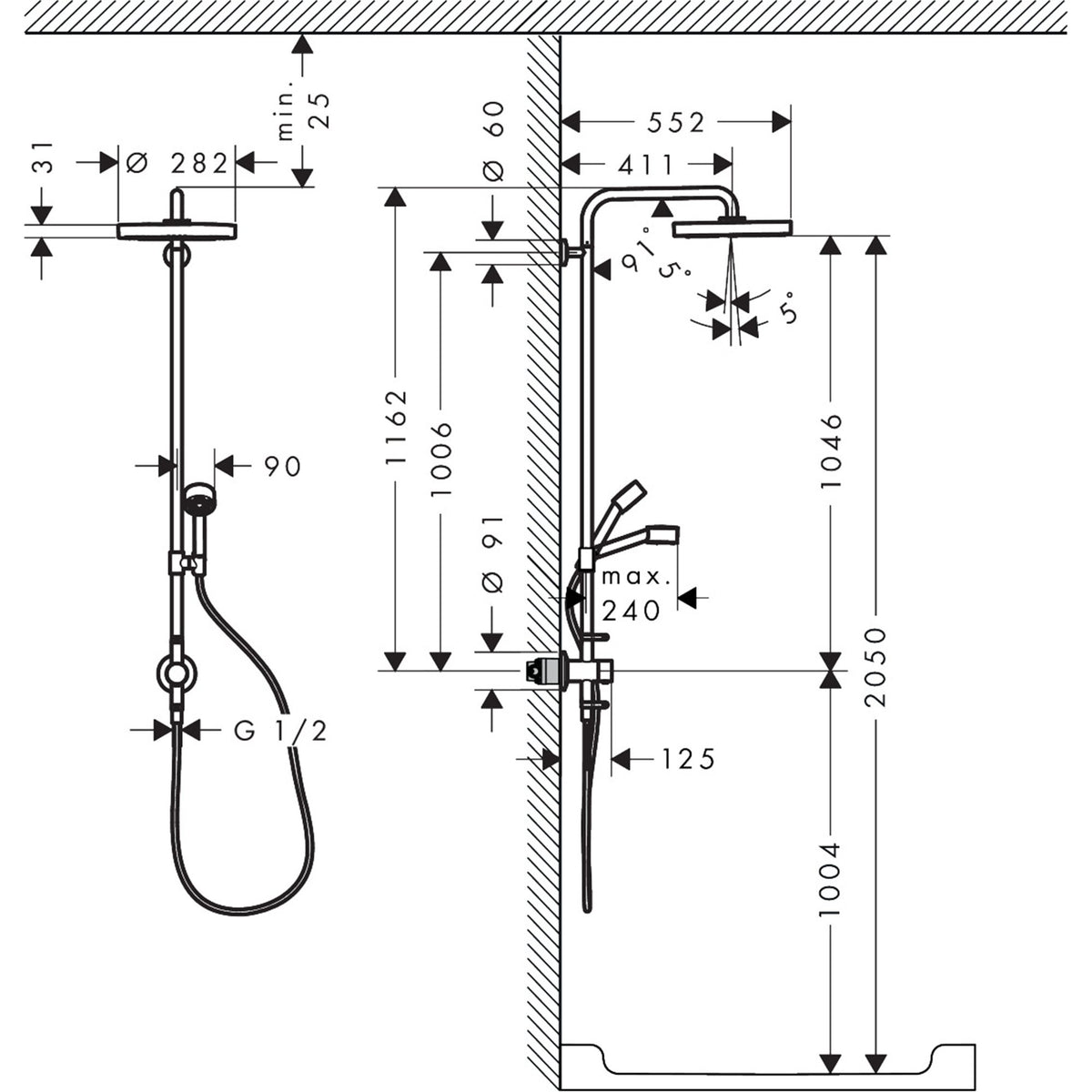 AXOR-One-Showerpipe-with-thermostat-and-overhead-shower-280-1jet-for-concealed-installation-48796-technical-03