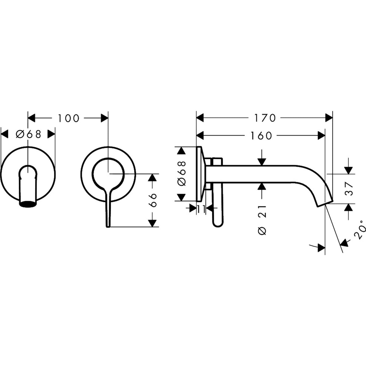 AXOR-One-Single-lever-basin-mixer-for-concealed-installation-wall-mounted-with-lever-handle-and-spout-160-mm-48170-technical-01