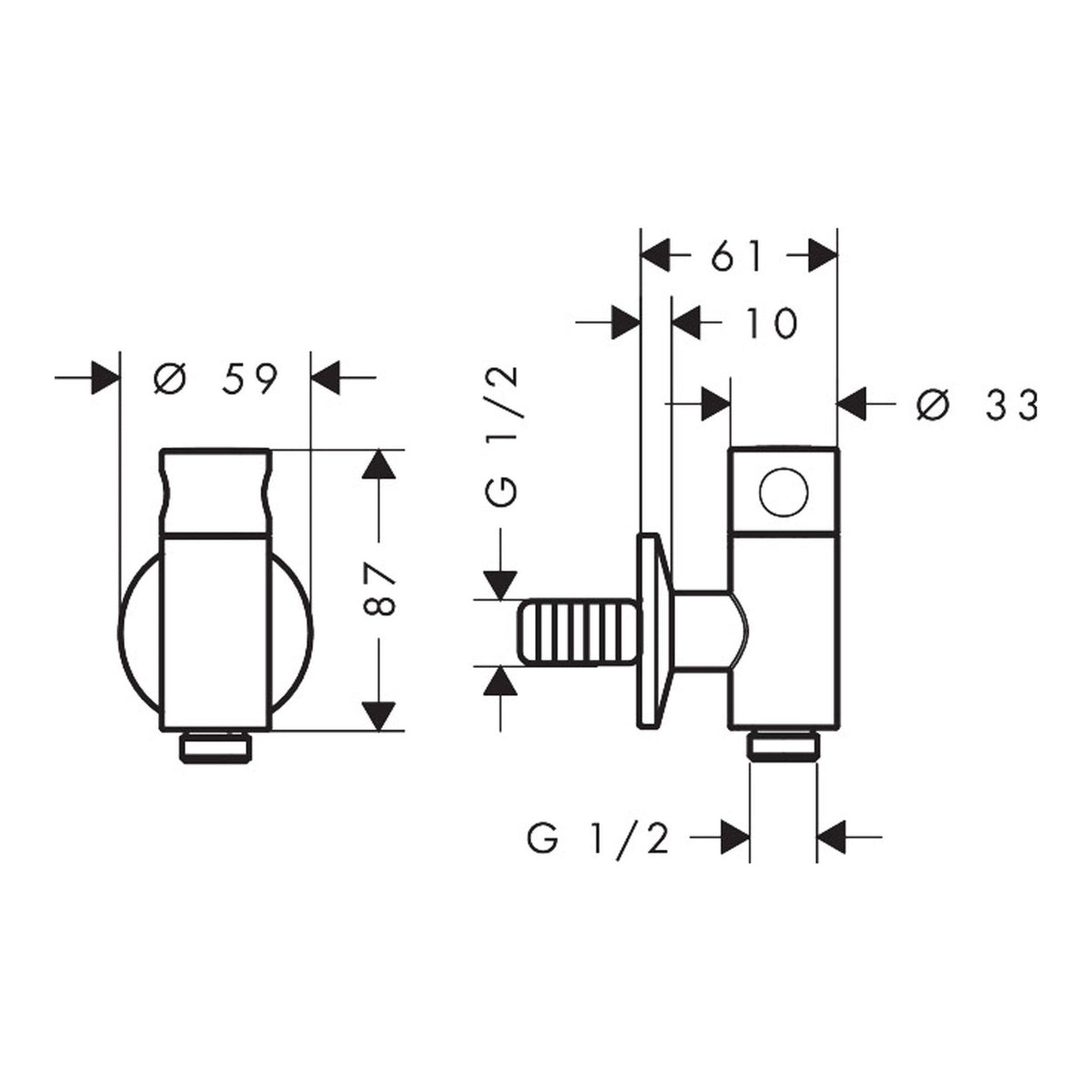 AXOR One Wall outlet stop with shut off valve 48781 technical 01
