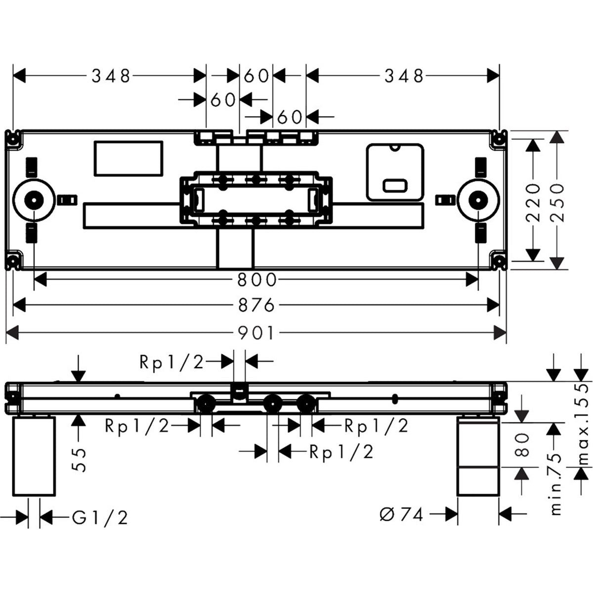 AXOR-ShowerSolutions-Basic-set-for-ShowerHeaven-1200-300-4jet-with-light-module-12922-technical-02
