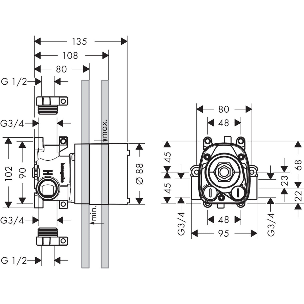 AXOR-ShowerSolutions-Basic-set-for-thermostatic-module-120-120-for-concealed-installation-10754-technical-01