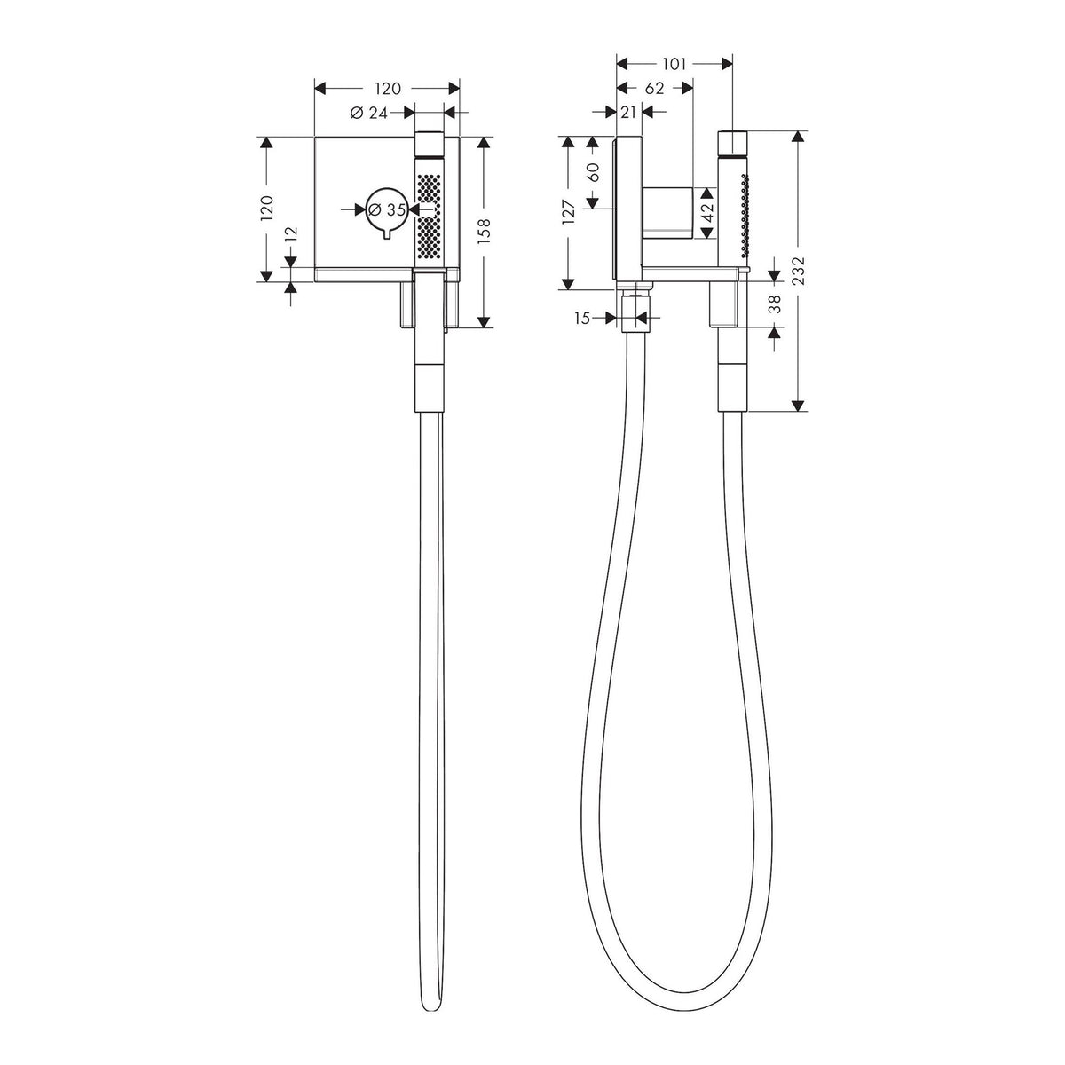 AXOR ShowerSolutions Hand shower module 120 120 for concealed installation square 10651 technical 01