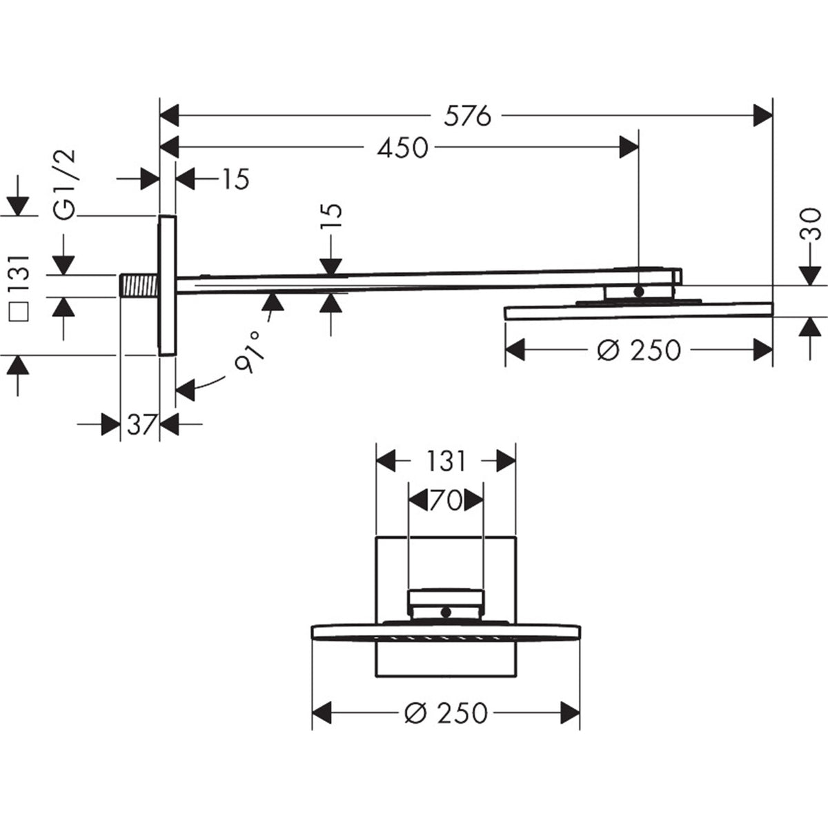 AXOR-ShowerSolutions-Overhead-shower-250-1jet-with-shower-arm-35284-technical-02