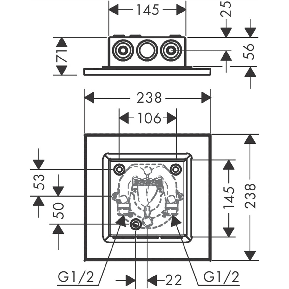 AXOR-ShowerSolutions-Overhead-shower-250-250-1jet-ceiling-integrated-35309-technical-02