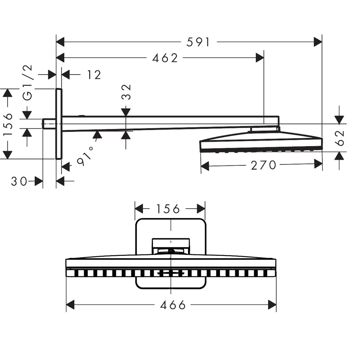 AXOR-ShowerSolutions-Overhead-shower-460-300-1jet-with-shower-arm-and-softsquare-escutcheon-35274-technical-01